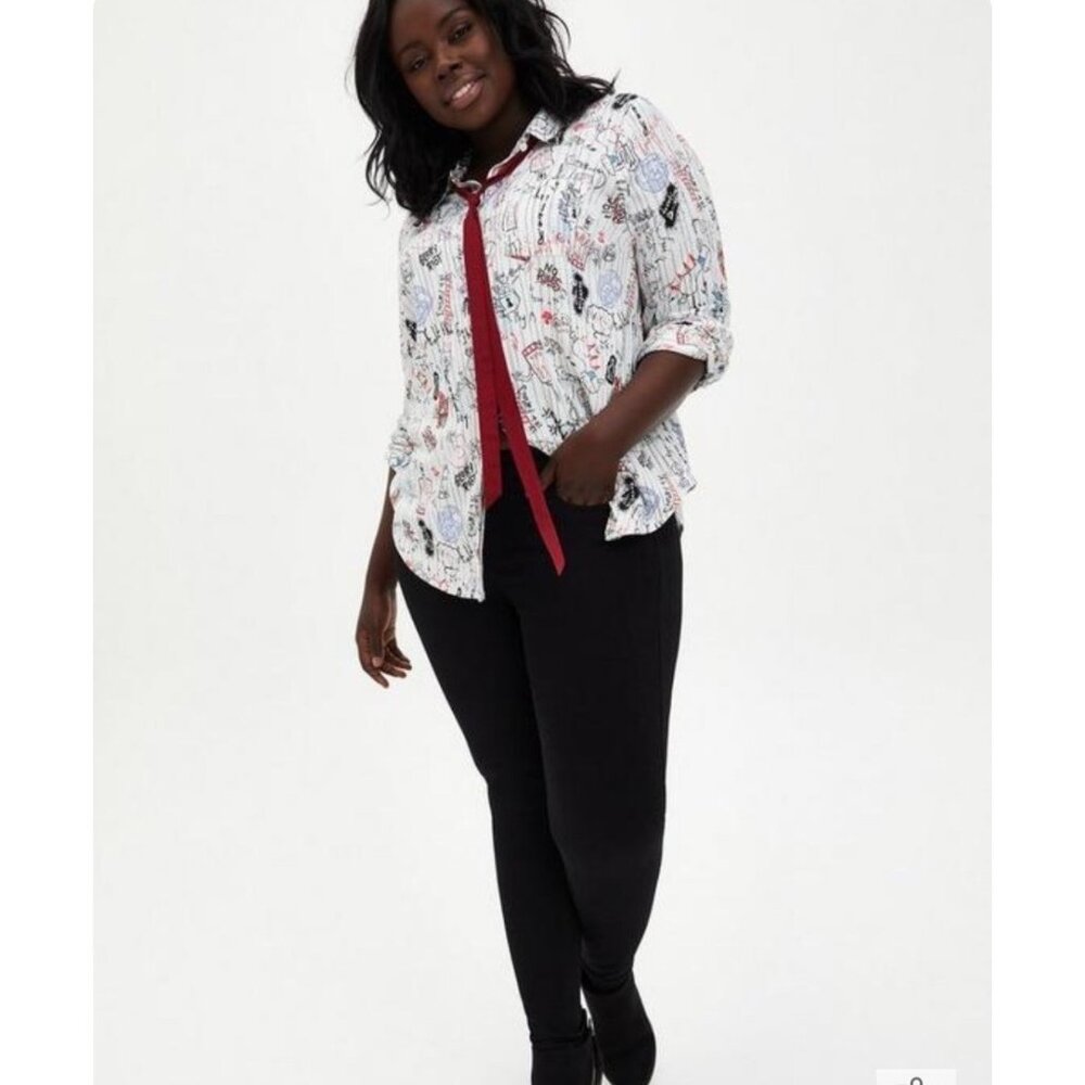 Torrid Disney cruella doodle button down necktie blouse plus size XX2 long sleev - Picture 14 of 16